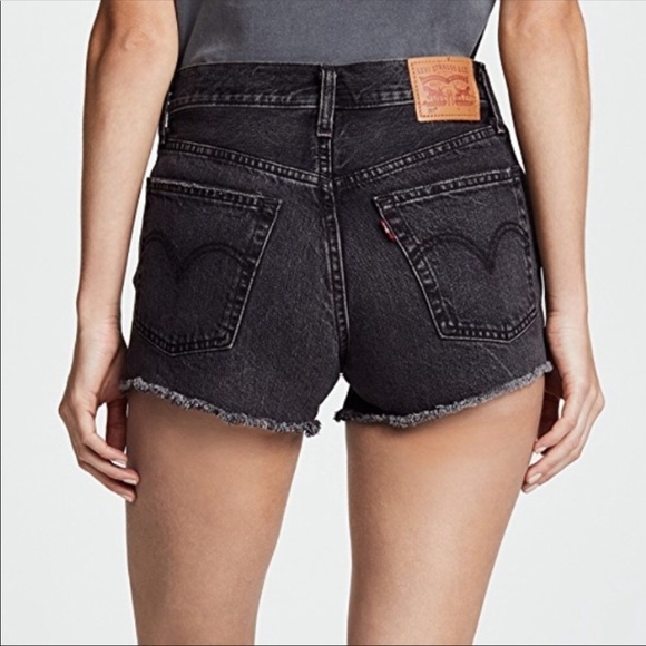Levi’s 501 Distressed Black Button Fly Mini Shorts 31 - Picture 2 of 8